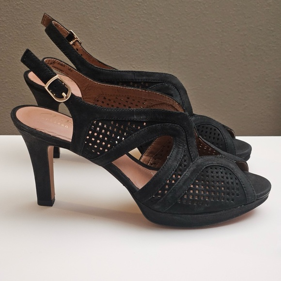Clarks Shoes - EUC Clarks Artisan Suede Slingback Heels, Black, Size 9